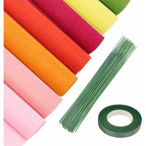 Humyeam Crepe Paper Flower DIY Kits 7 Rolls Rainbow Bright Colors New